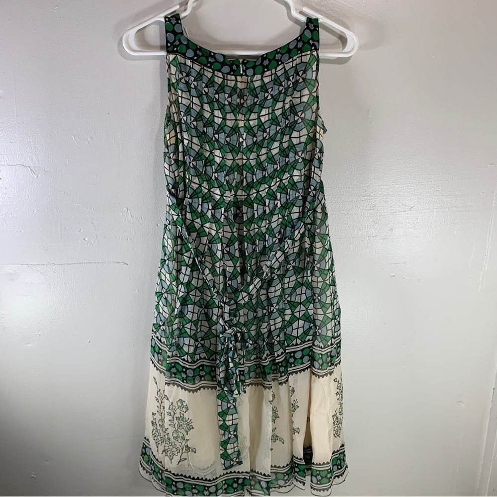 ANNA SUI ANTHROPOLOGIE Silk midi dress sleeveless green floral square neck XS - Picture 12 of 16